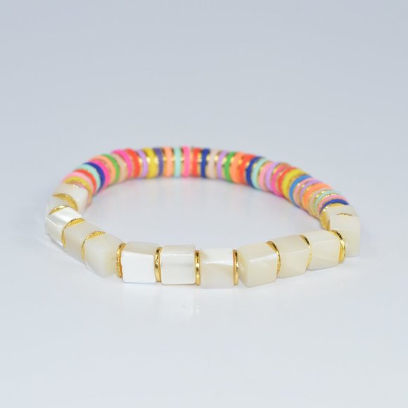 Heishi Pearl Trendy Gold Colorful Beaded Bracelet - Picture 3 of 4